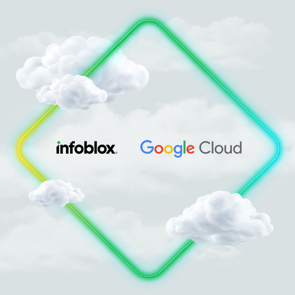Eine illustrierte Ansicht der Google Cloud- und Infoblox-Logos.