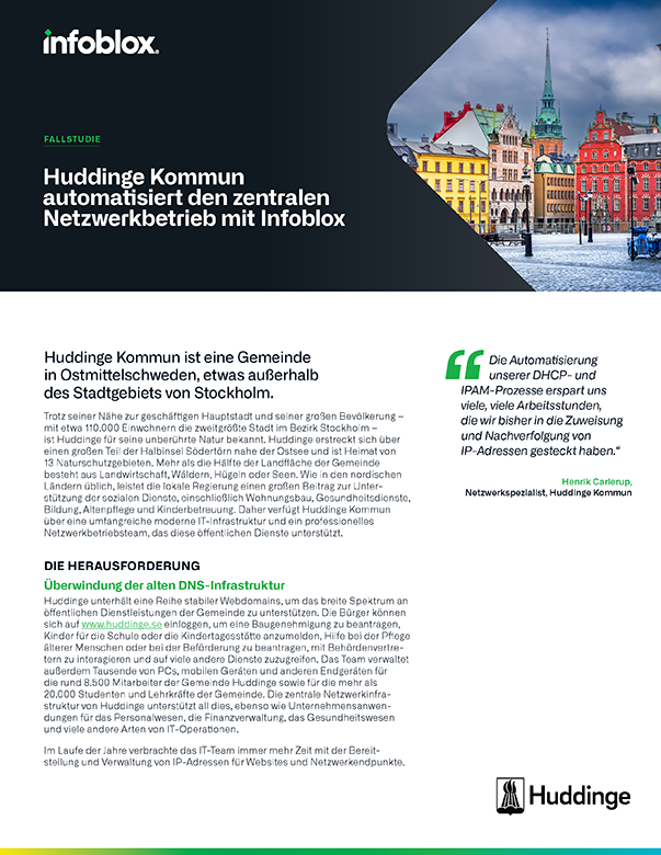 Huddinge Kommun automatisiert den zentralen Netzwerkbetrieb mit Infoblox